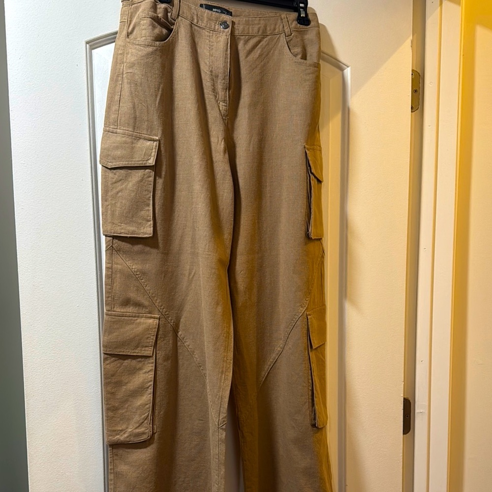 Mango Tan Cargo Pants with Utility Design
